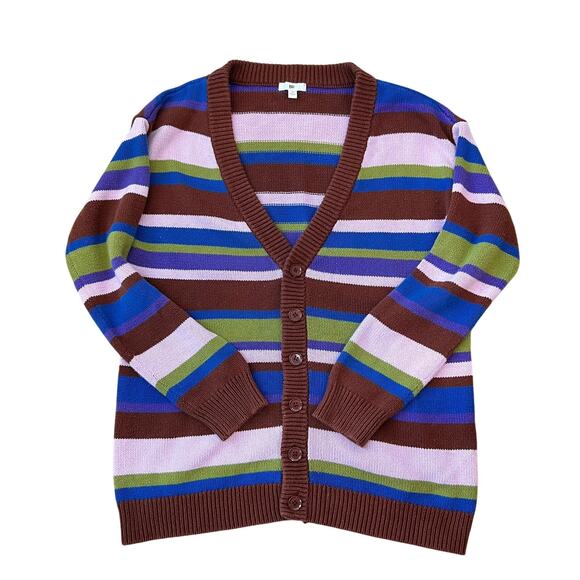 BP Striped Oversized Button Up Cardigan Sweater Preppy Academia size Medium - Picture 1 of 12
